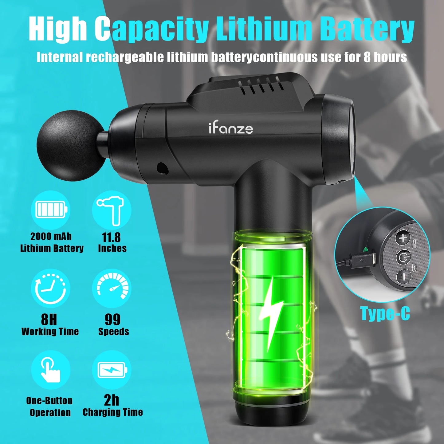 Massage Gun Deep Tissue, 99 Speeds Quiet Handheld Electric Muscle Massager with 8 Replacement Heads for Gym, Sport, Office, and Home, Black