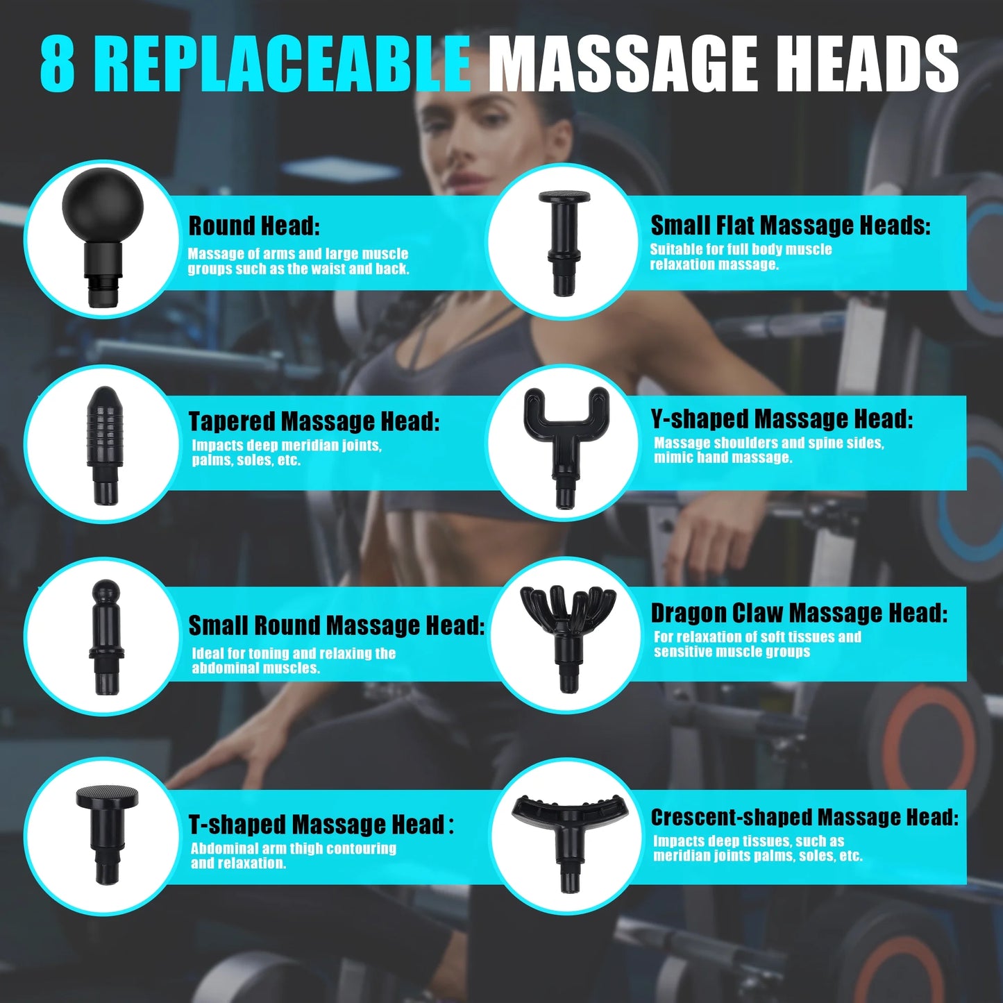 Massage Gun Deep Tissue, 99 Speeds Quiet Handheld Electric Muscle Massager with 8 Replacement Heads for Gym, Sport, Office, and Home, Black
