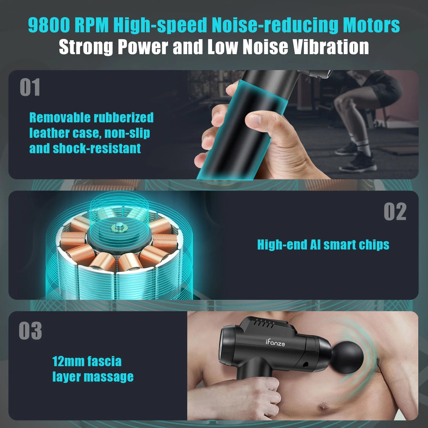 Massage Gun Deep Tissue, 99 Speeds Quiet Handheld Electric Muscle Massager with 8 Replacement Heads for Gym, Sport, Office, and Home, Black