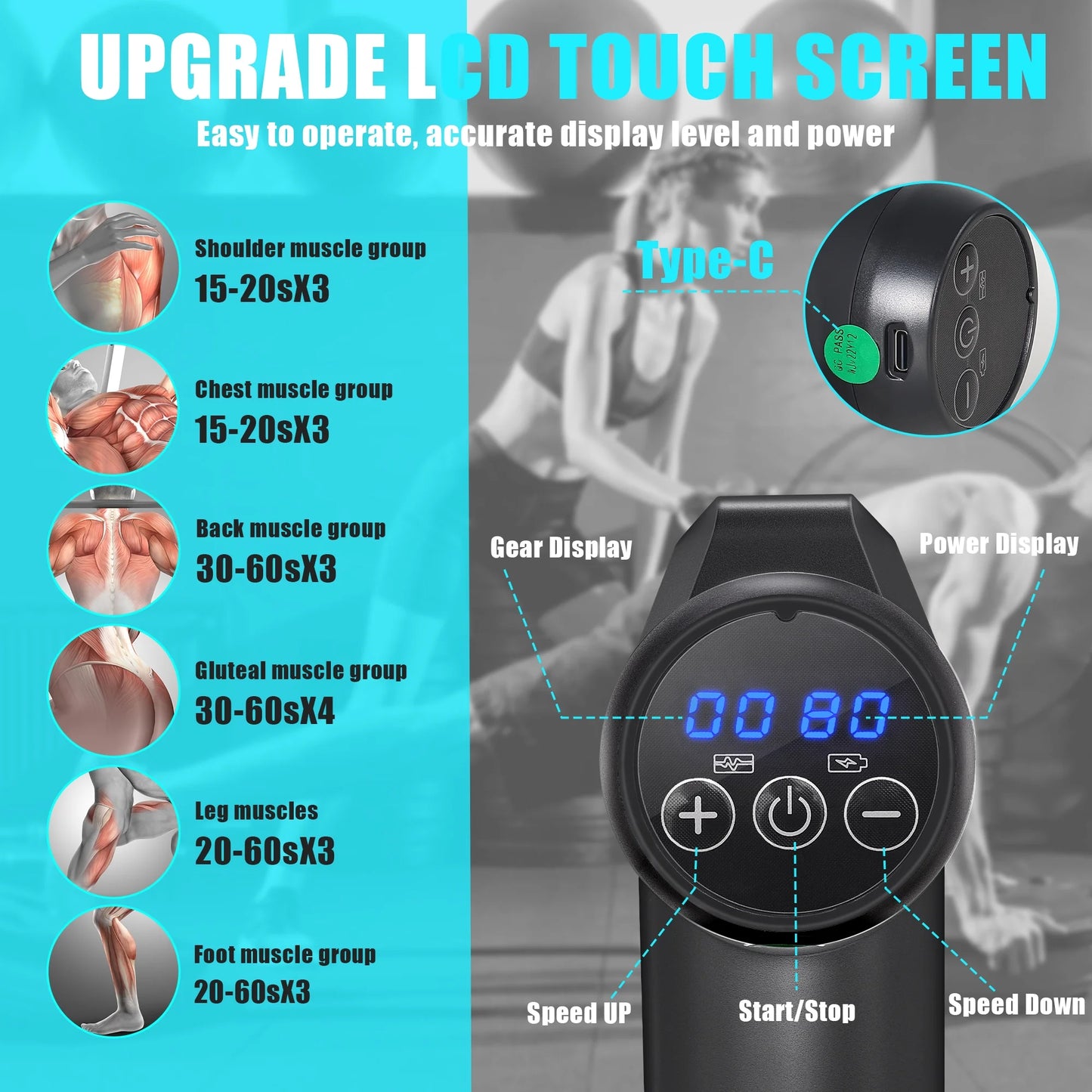 Massage Gun Deep Tissue, 99 Speeds Quiet Handheld Electric Muscle Massager with 8 Replacement Heads for Gym, Sport, Office, and Home, Black