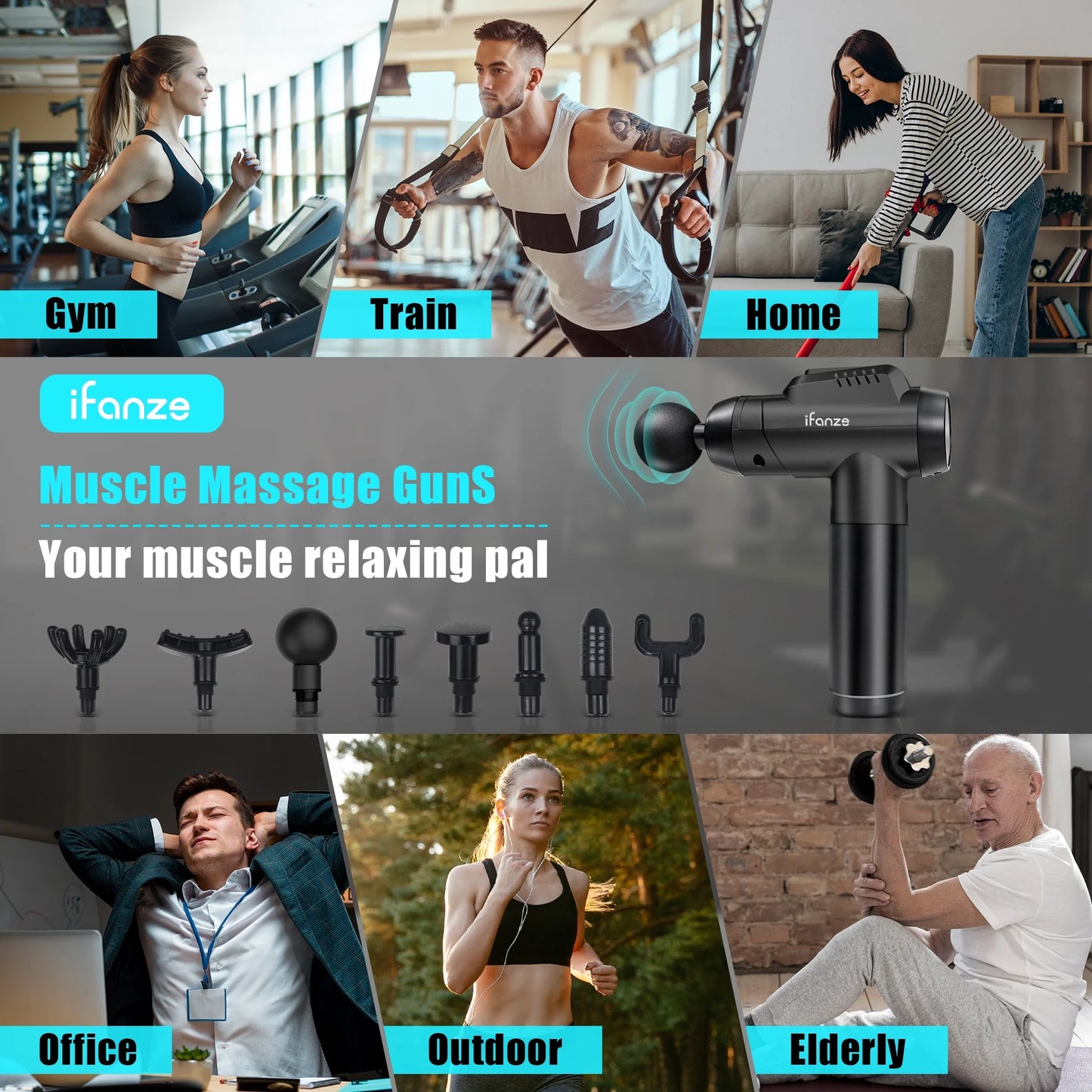 Massage Gun Deep Tissue, 99 Speeds Quiet Handheld Electric Muscle Massager with 8 Replacement Heads for Gym, Sport, Office, and Home, Black