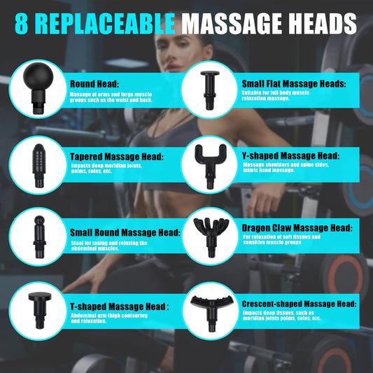 Massage Gun Deep Tissue, 99 Speeds Quiet Handheld Electric Muscle Massager with 8 Replacement Heads for Gym, Sport, Office, and Home, Black