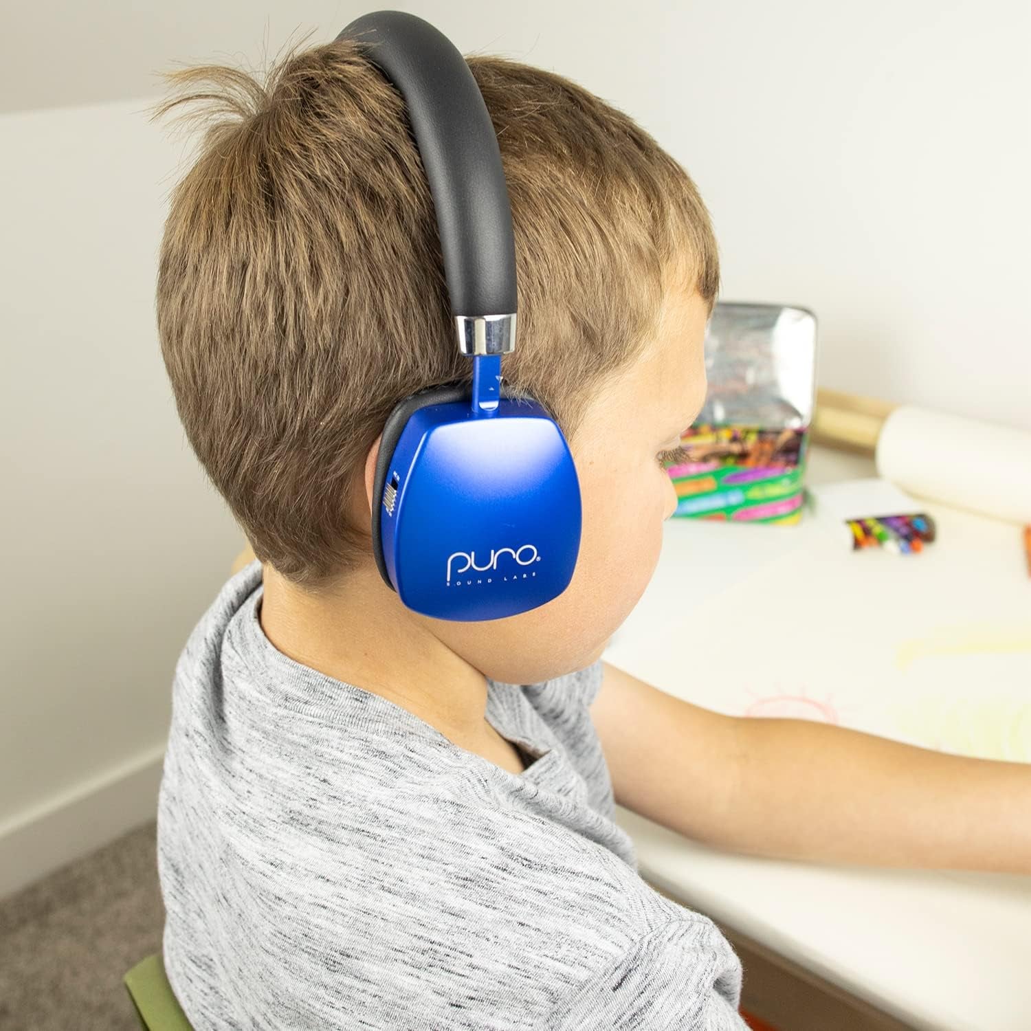 Puroquiets Volume Limited On-Ear Active Noise Cancelling Bluetooth Headphones – Lightweight Headphones for Kids with Built-In Microphone – Safer Sound Studio-Grade Quality (Dark Blue)