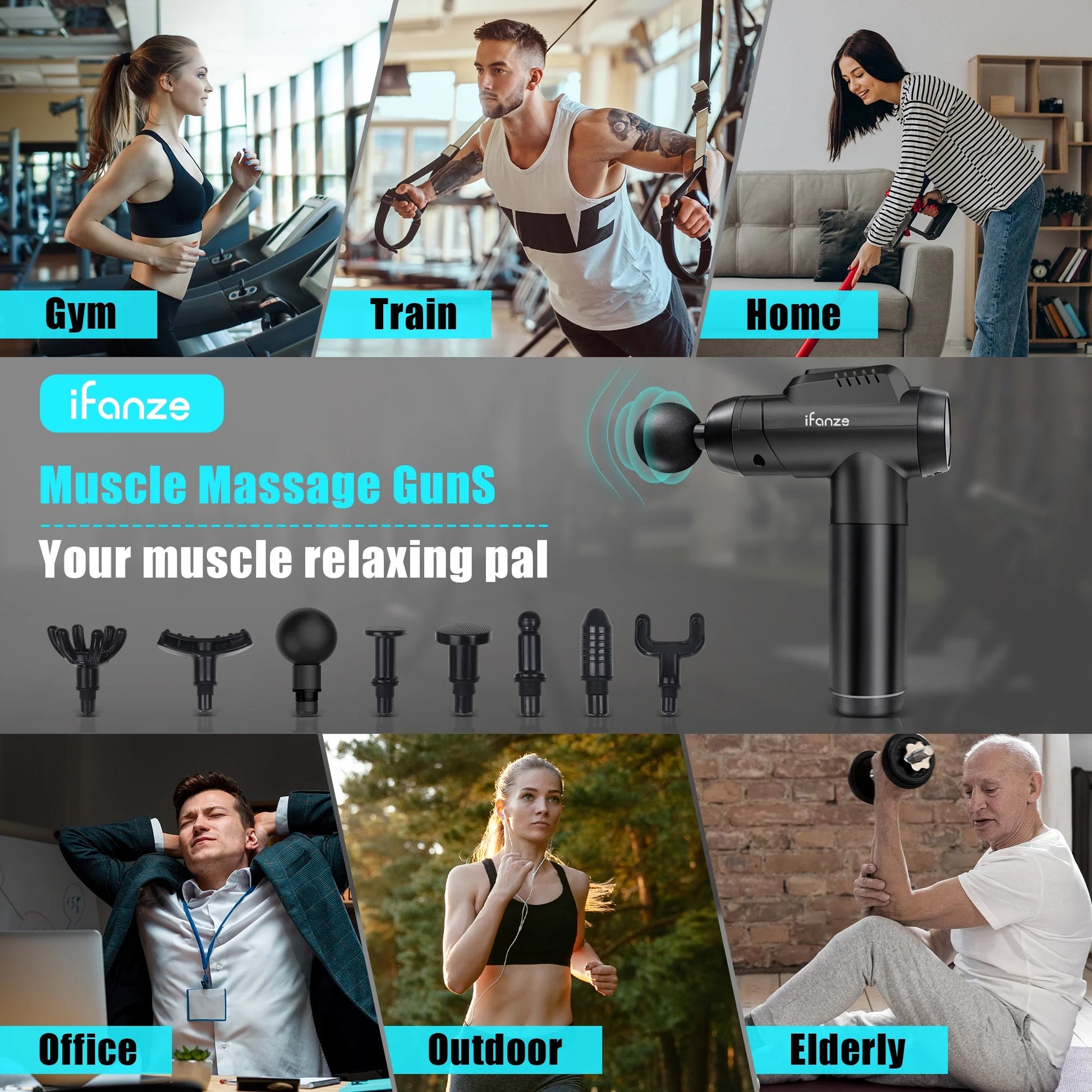 Massage Gun Deep Tissue, 99 Speeds Quiet Handheld Electric Muscle Massager with 8 Replacement Heads for Gym, Sport, Office, and Home, Black